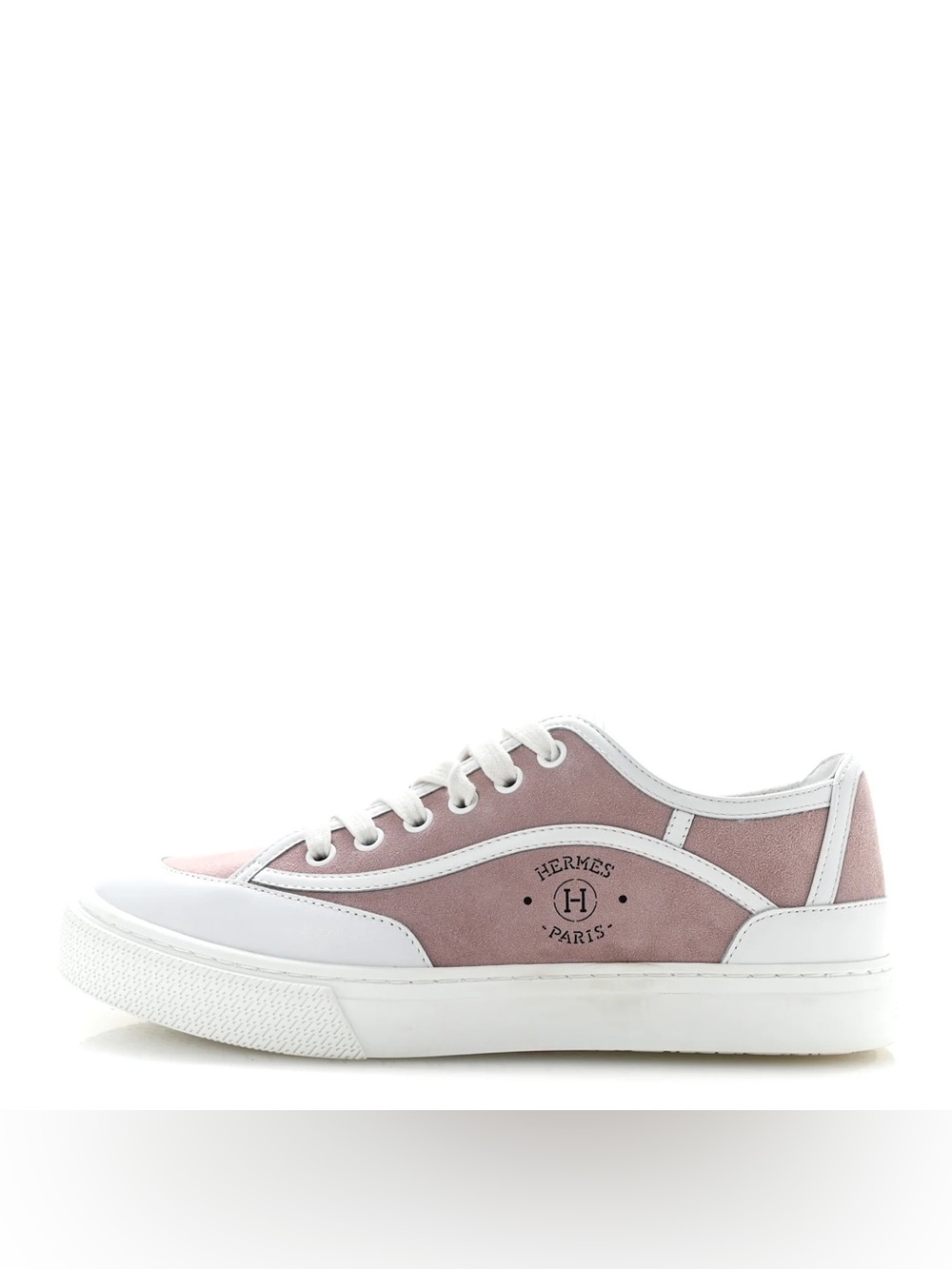Hermes Dusty Pink and White Low-Top Suede Sneaker